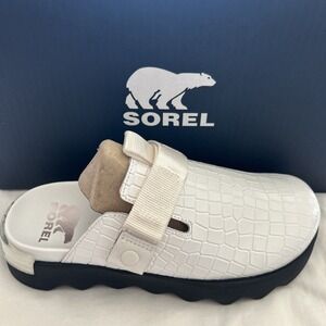 Sorel Womens Size 7.5 Viibe  White Croc Embossed Slip On Clogs Shoes